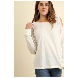 Tops - White Long Sleeve Cold Shoulder Blouse Tops - White Long Sleeve Cold Shoulder Blouse
